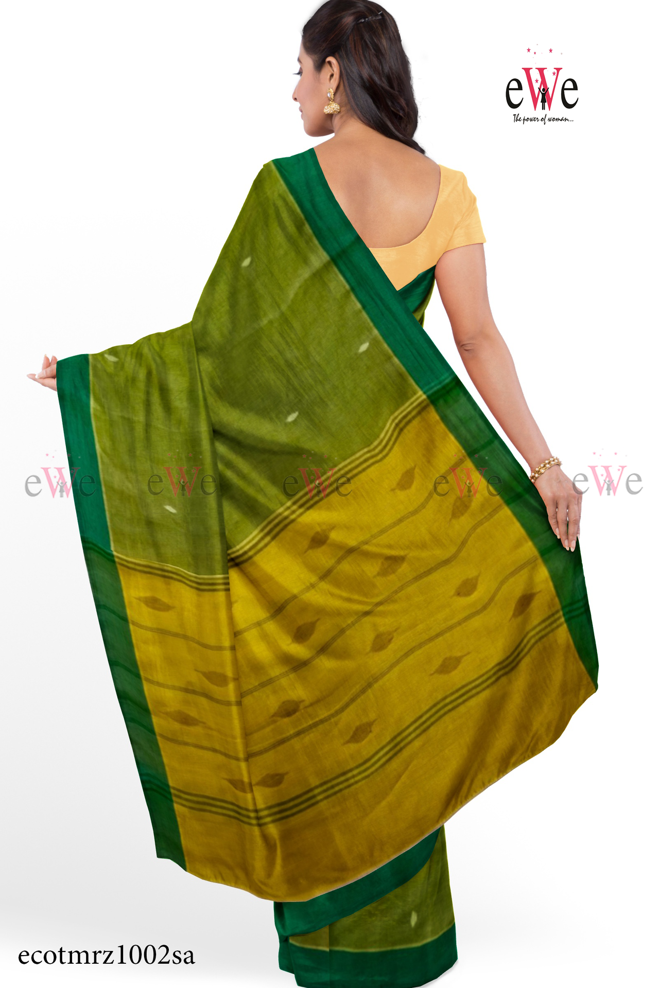 Green &amp; Yellow Handspun Handwoven Handloom saree