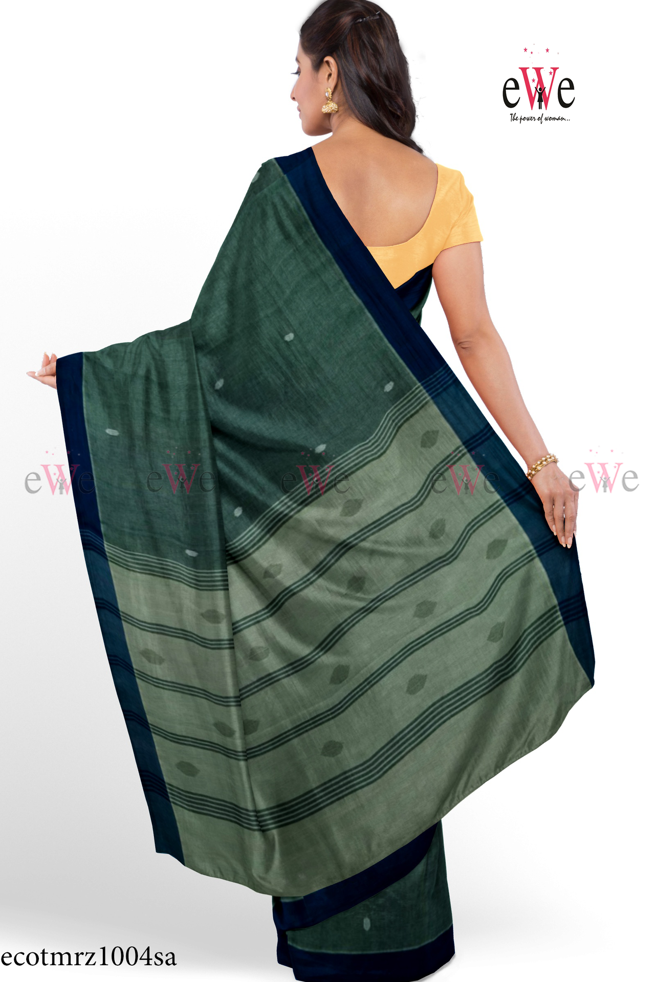 Teal green &amp; Ash Handspun Handwoven Handloom saree