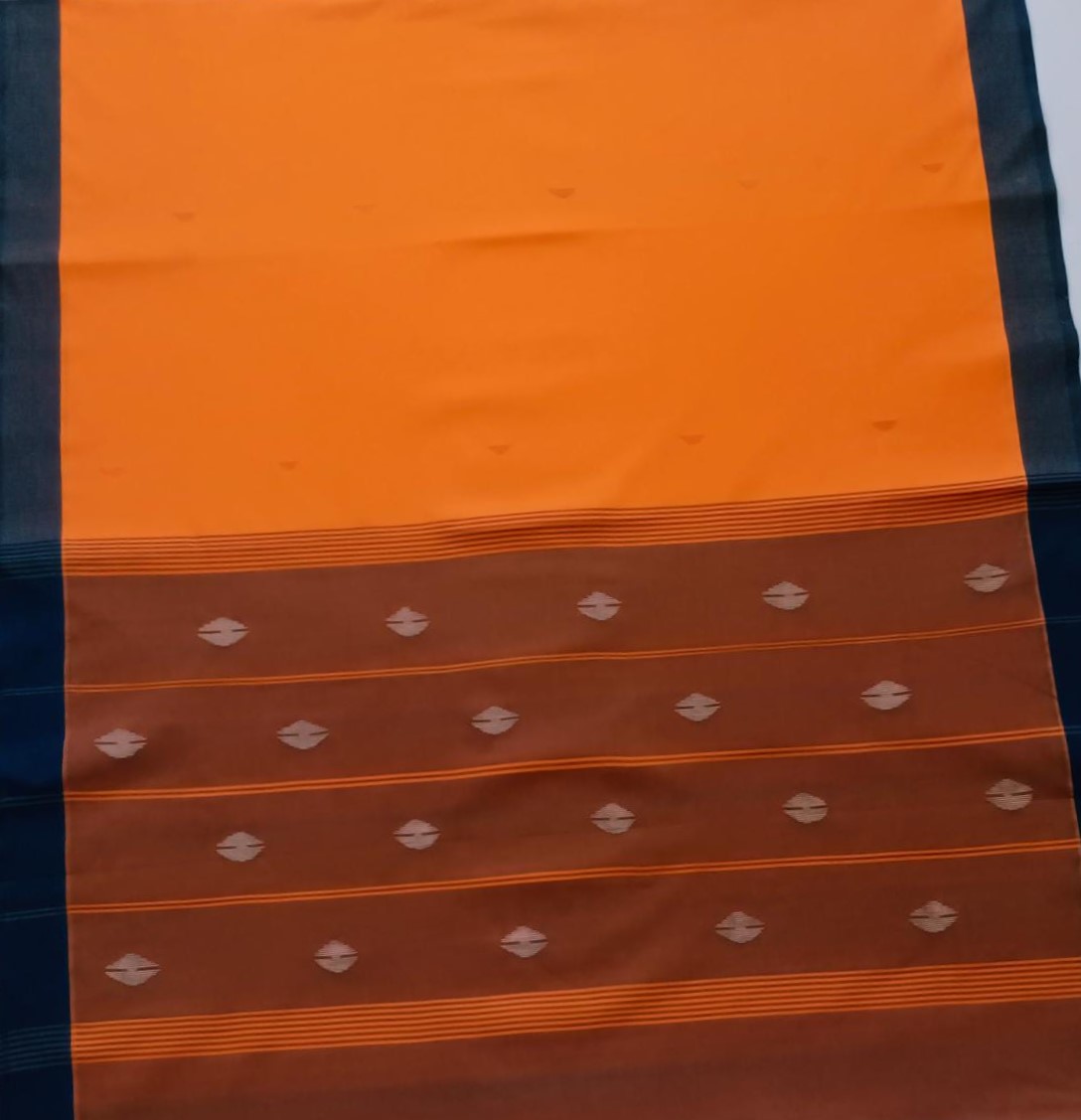 Orange &amp; Black Handspun Handwoven Handloom saree