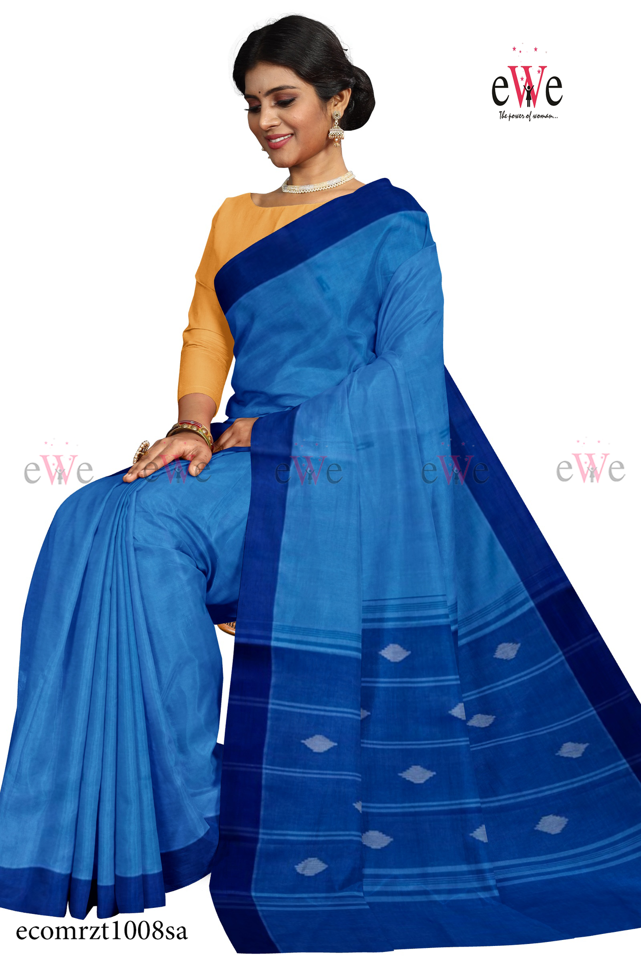 Neon blue Handspun Handwoven Handloom saree