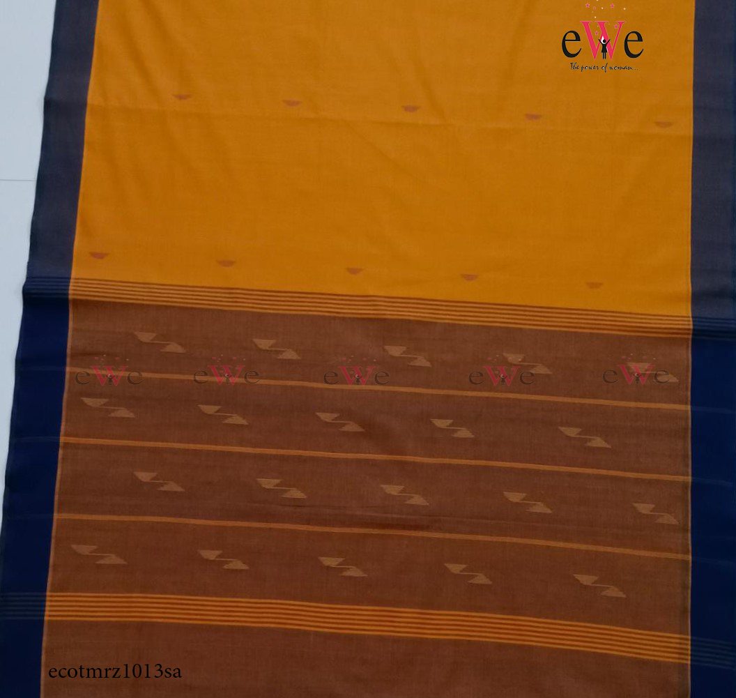 Sunshade Orange &amp; Black Handspun Handwoven Handloom Saree