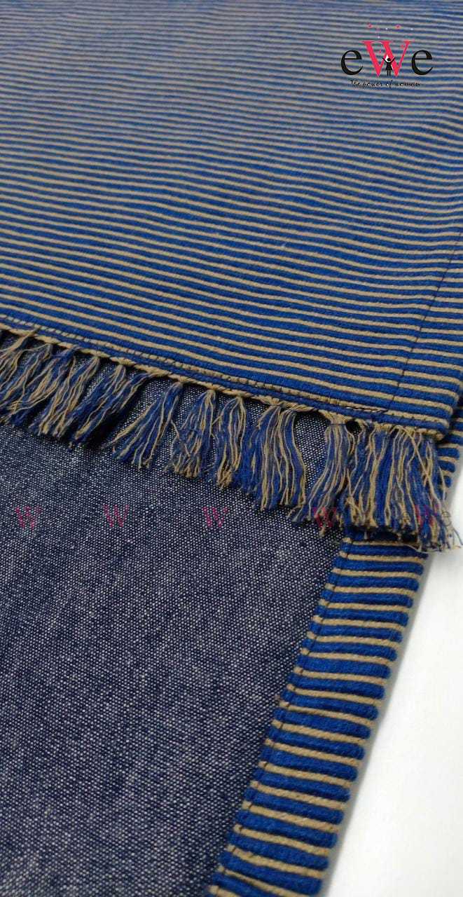 Blue &amp; Mud Striped Woven Table Runner