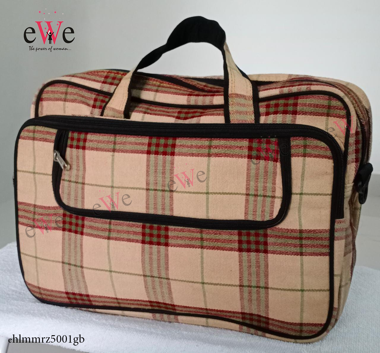 Beige &amp; Red Striped Laptop Bag