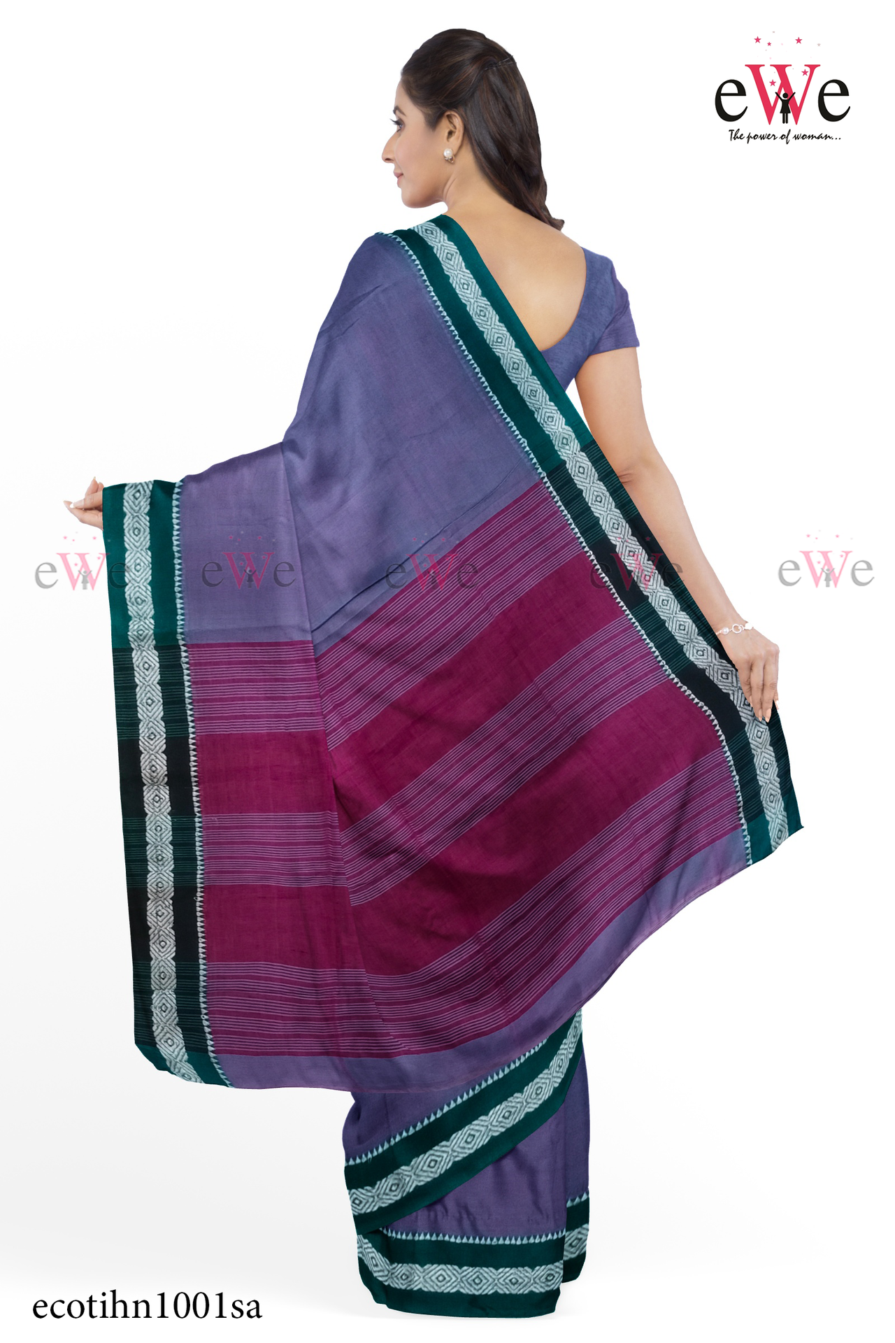 Blue &amp; Green Handloom cotton saree with Designer Border.
