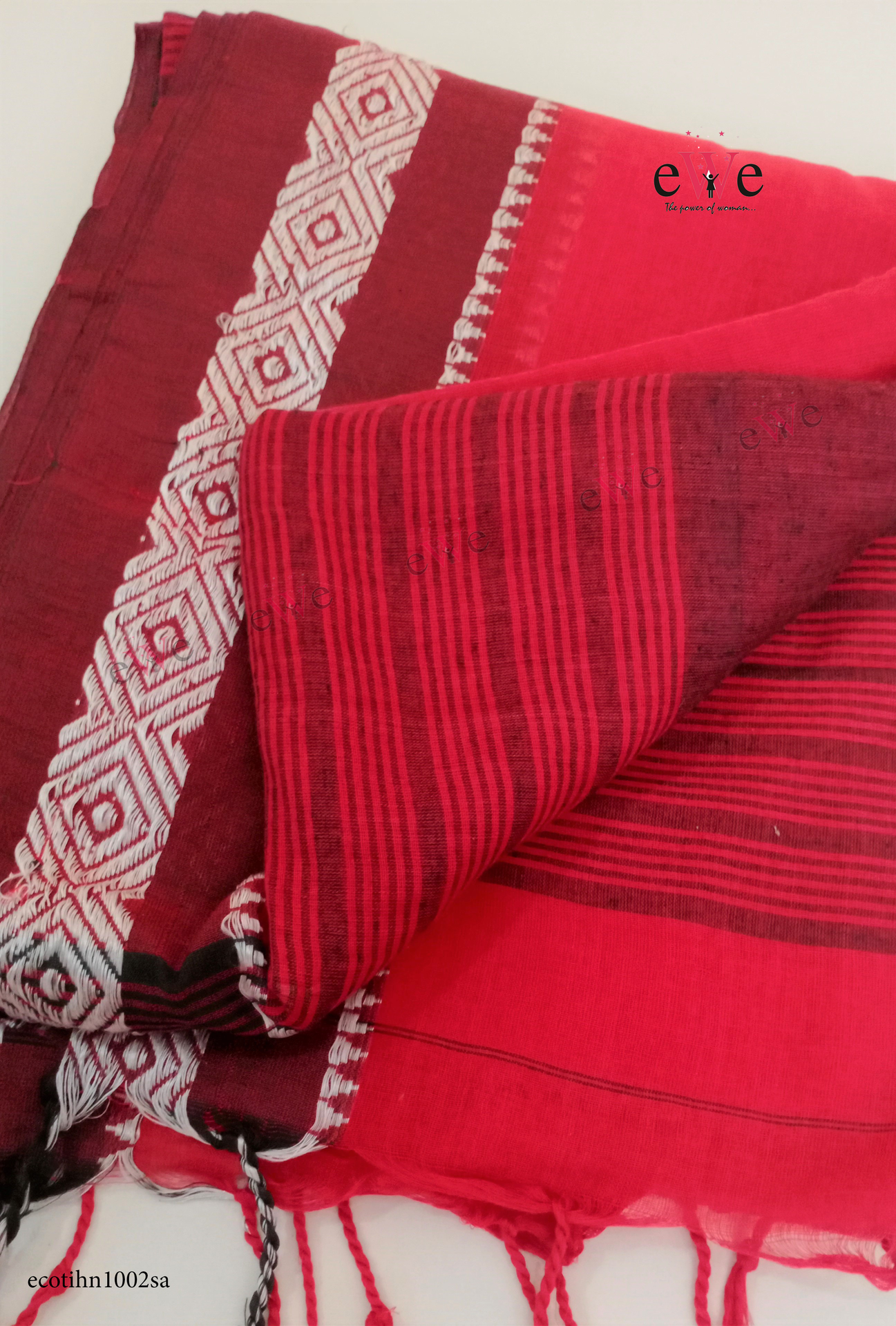 Red &amp; Meroon Handloom cotton saree with Designer Border