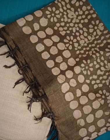 Brown Jute Cotton Duppatta with Hand Block Print