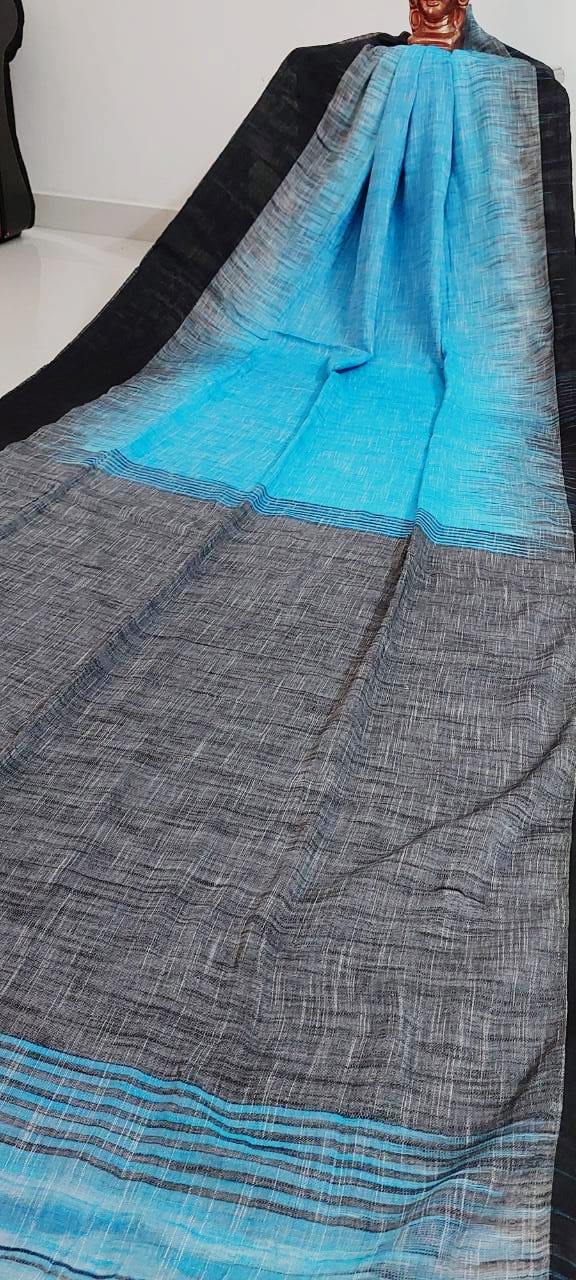Blue Ash Black Odisha ikkat Handloom Cotton  Saree