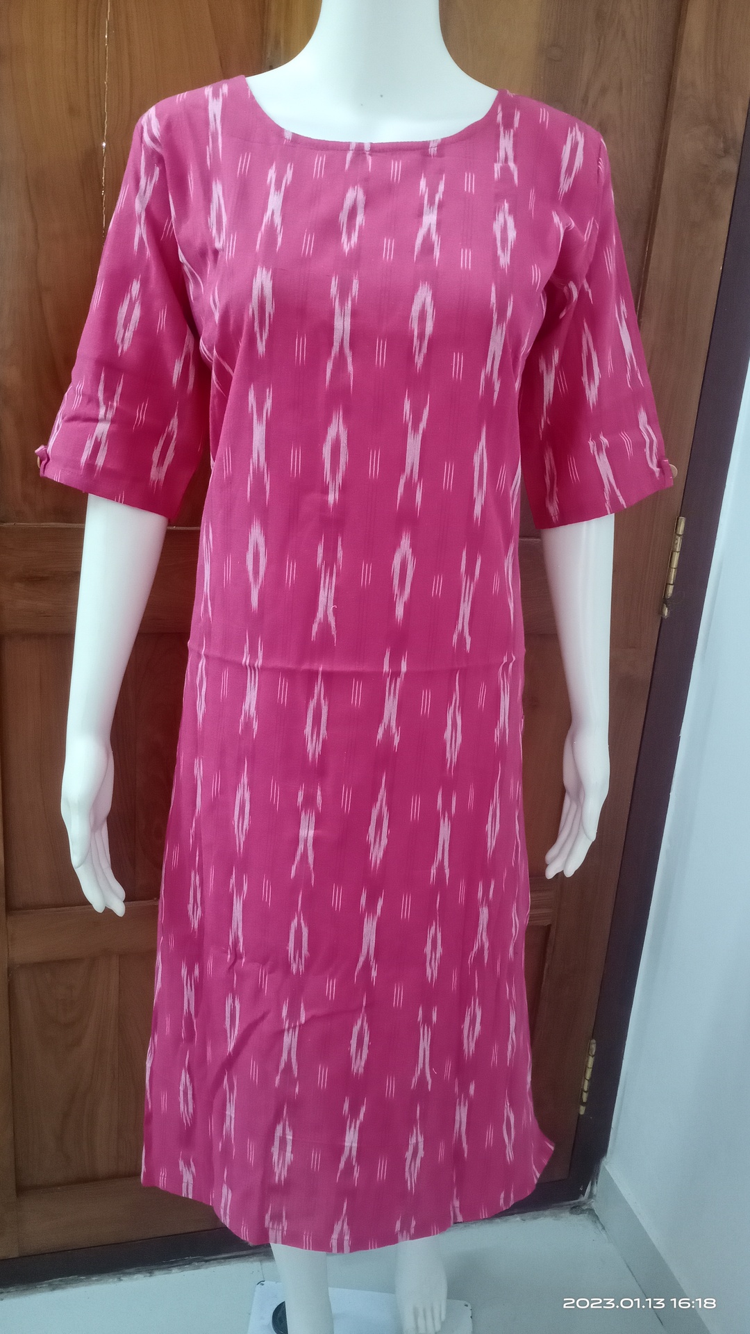 Pink Ikkat Kurti with white lines