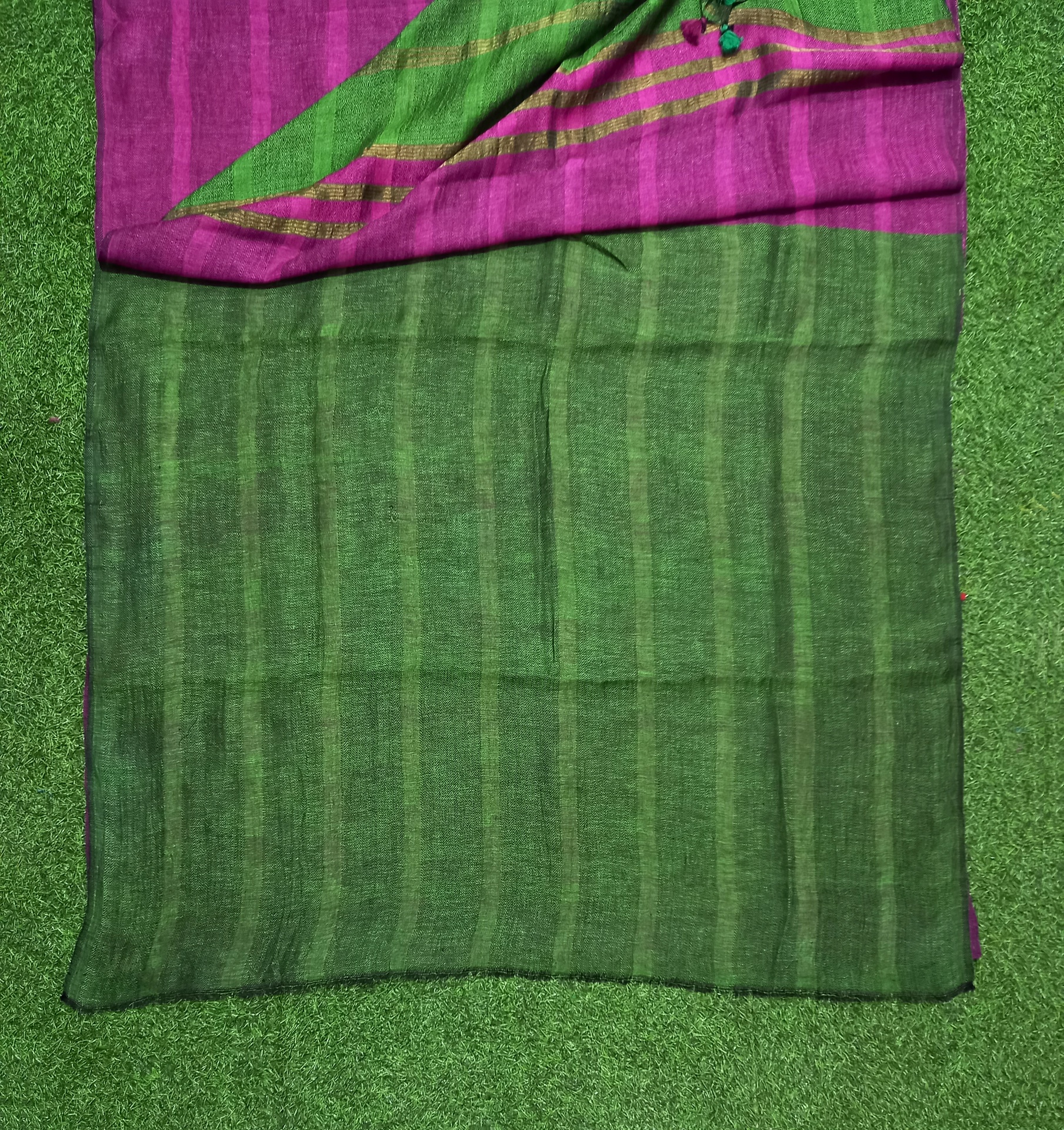 Green and Pink Linen Saree
