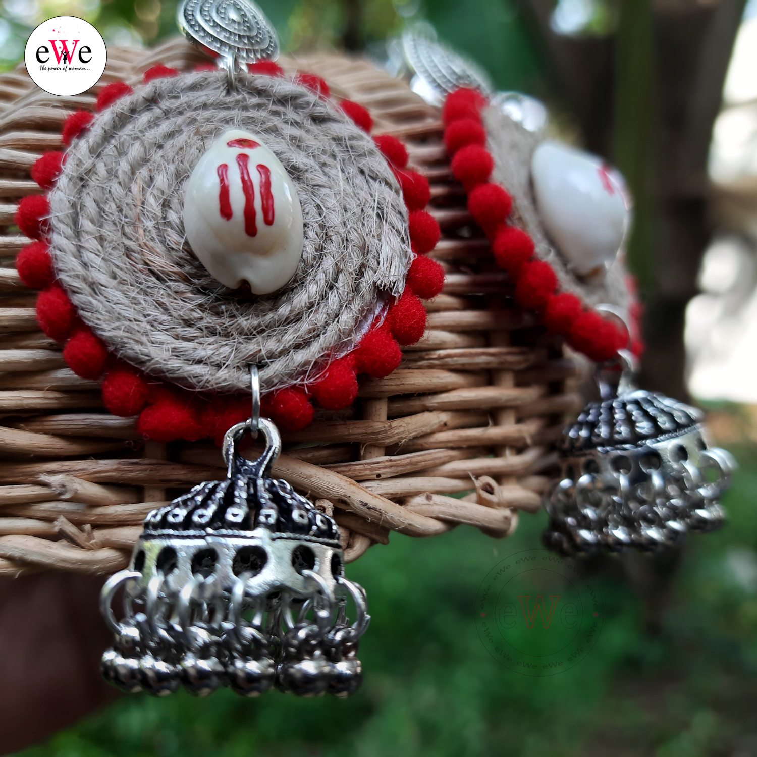 Trendy Handmade Hangings with Jute thread and Shankh Along with Silver tone Jhumka