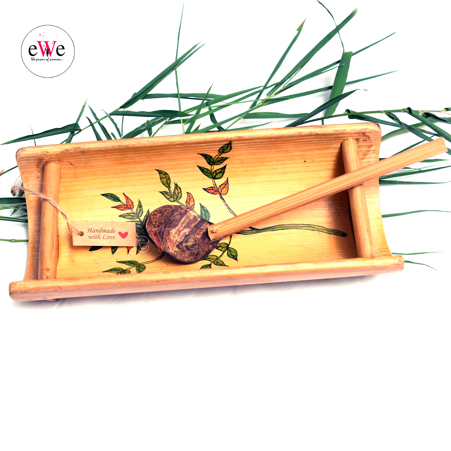 Natural Bamboo Food Serving Tray With Spoon