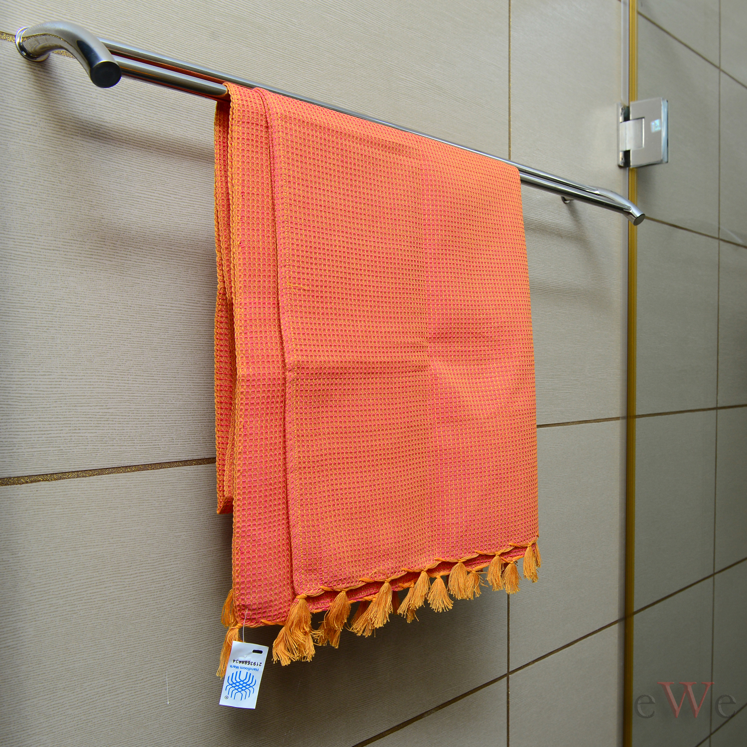 &quot;Orange&quot; Handloom Woven Cotton Bath Towel Combo Set Pack of 2 Pieces (145cm x 65cm)