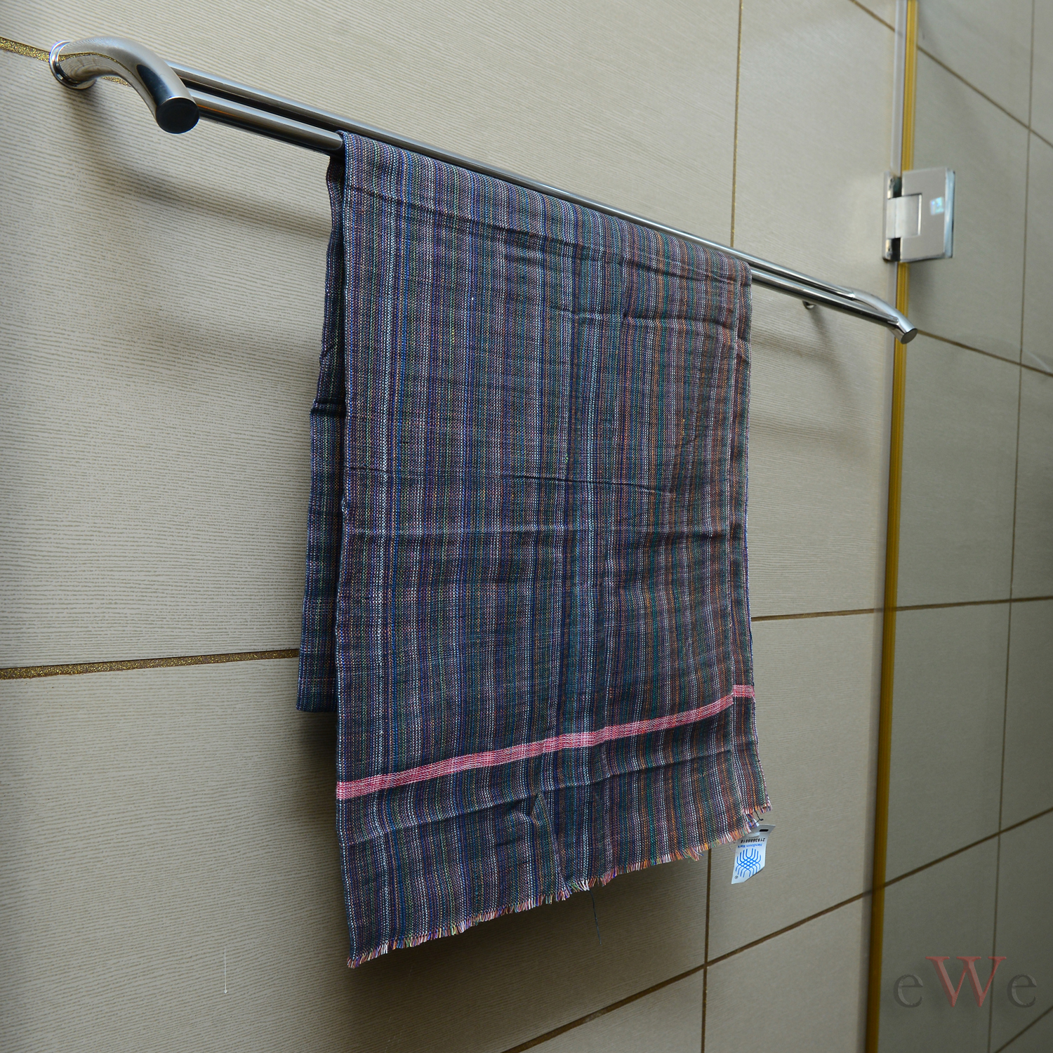 Dark Grey Stripes Handloom Cotton Bath Towel &amp; Gamcha Combo Set Pack of 2 Pieces (150cm x 69cm)
