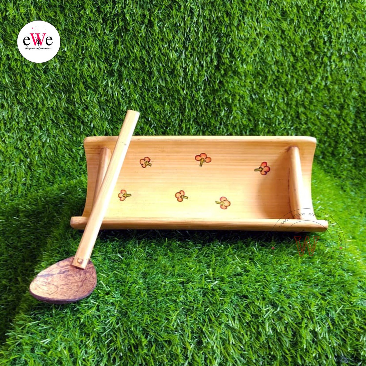Bamboo Small Food Serving Tray with Spoon Combo Set