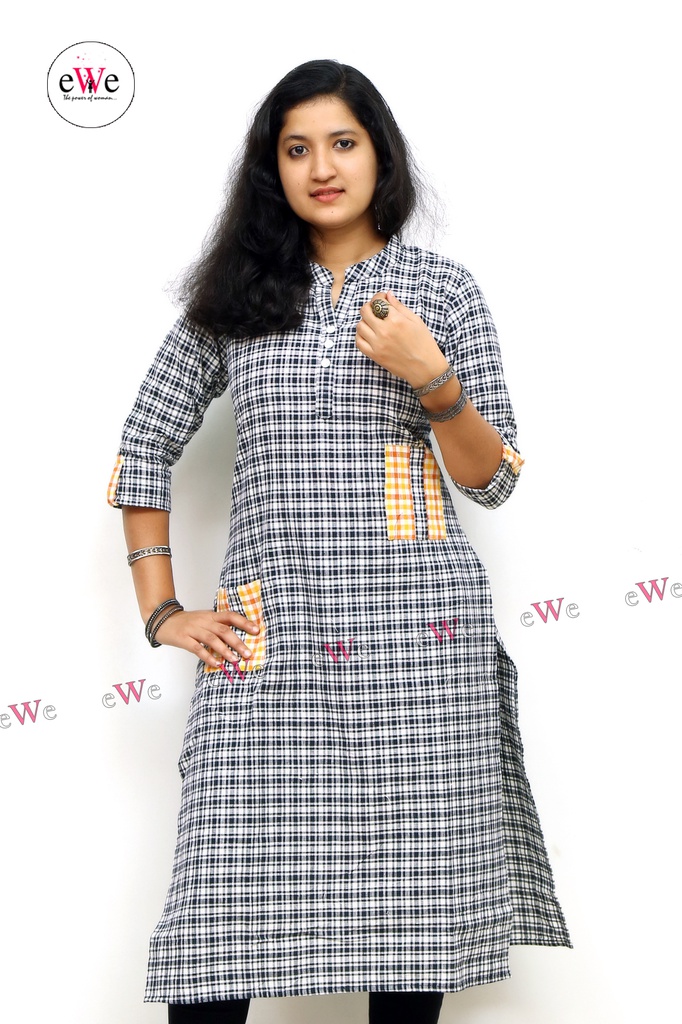 Khadi Designer Kurti (Black, White)