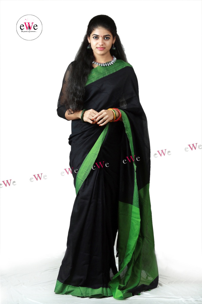 Handloom Design Saree (Black &amp; Green)