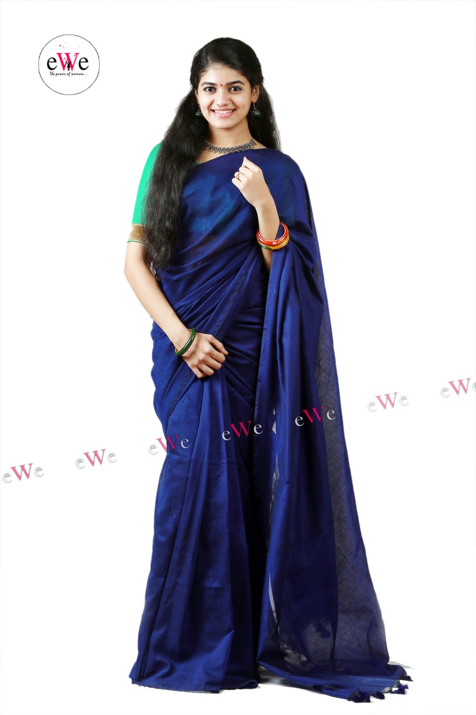 Handloom Plain Saree (Navy Blue)