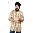 Khadi Gents Kurta &quot;Oyster with Red &amp; Green Stripe&quot;