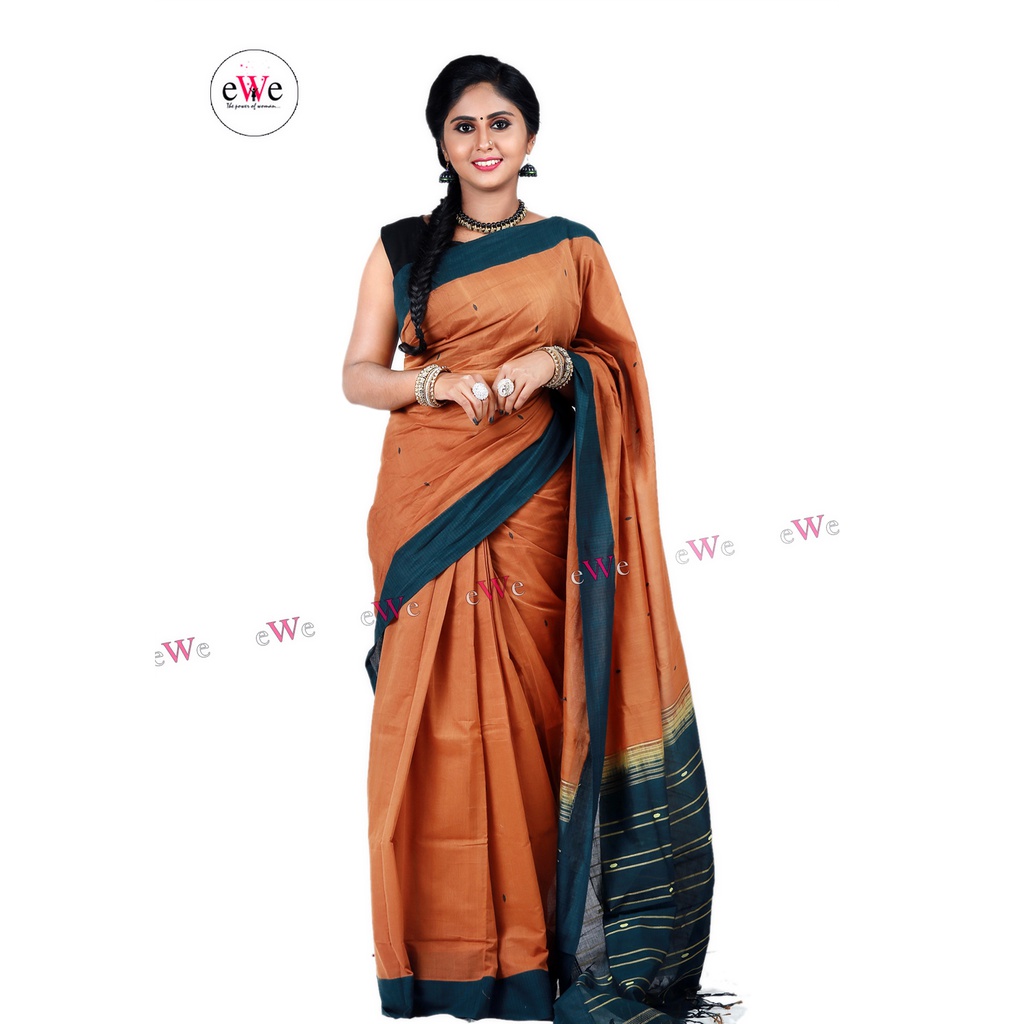 Handloom Saree in Sandstone Orange And Dark Green