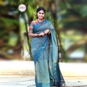 Blue Self checked Handloom  Saree