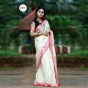 Handloom white &amp; Red Woven Design Balucheri Saree