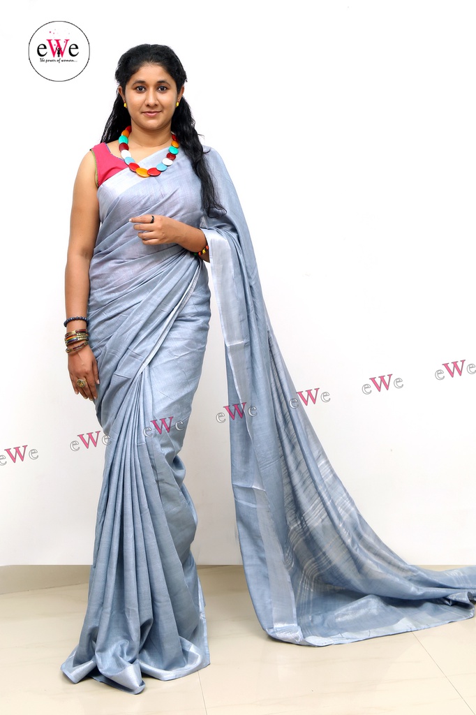 Silver Linen saree