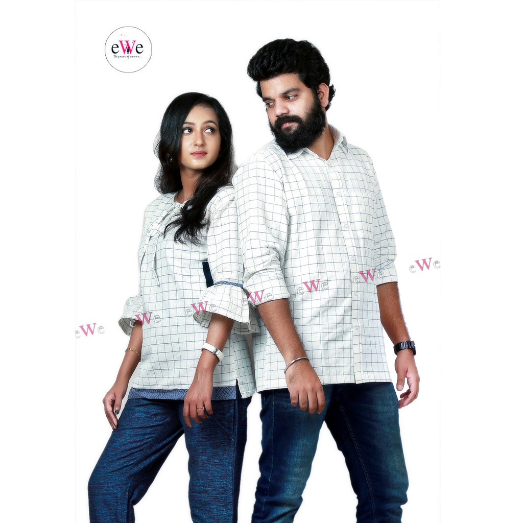 Khadi Couple Combo - White Shirt &amp; Short Top