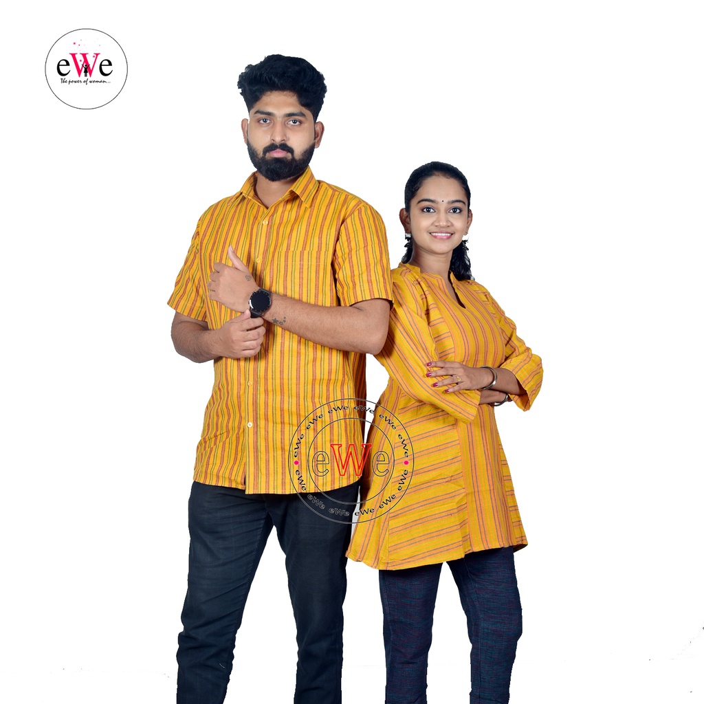 Khadi Couple Combo &quot;Yellow&quot; Shirt And Short Top