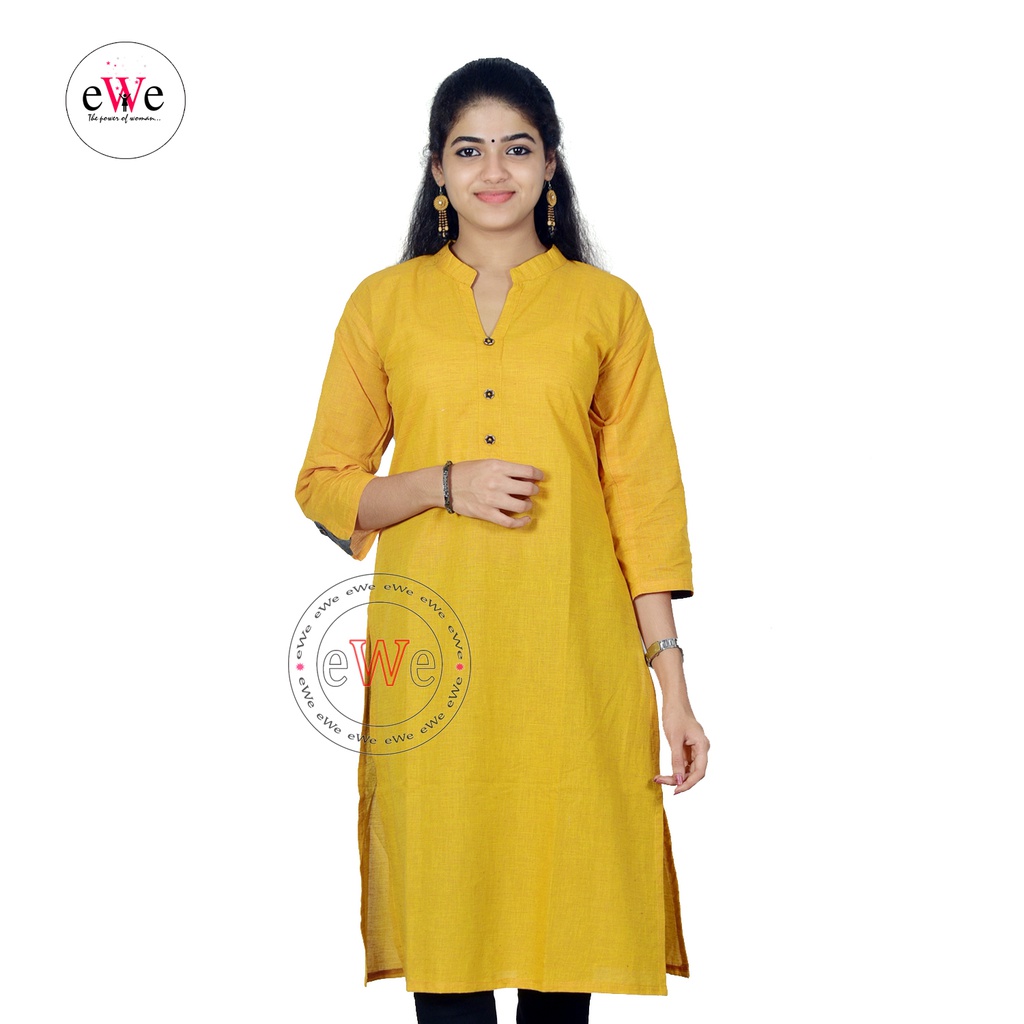 Cotton Plain Kurti &quot;Yellow&quot;