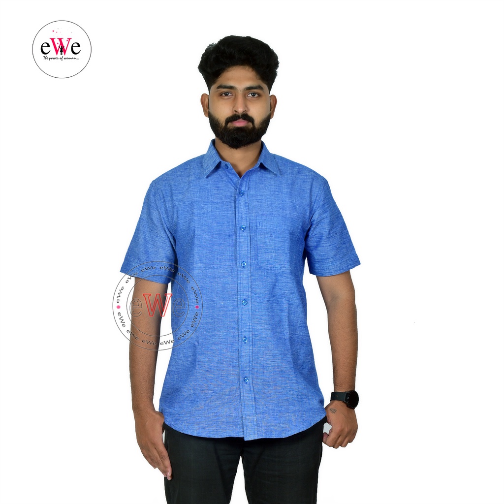 &quot; Blue&quot; Khadi Half Sleeve Men's Shirt