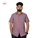 &quot;Orange and Blue Check's&quot; Khadi Half Sleeve Men's Shirt