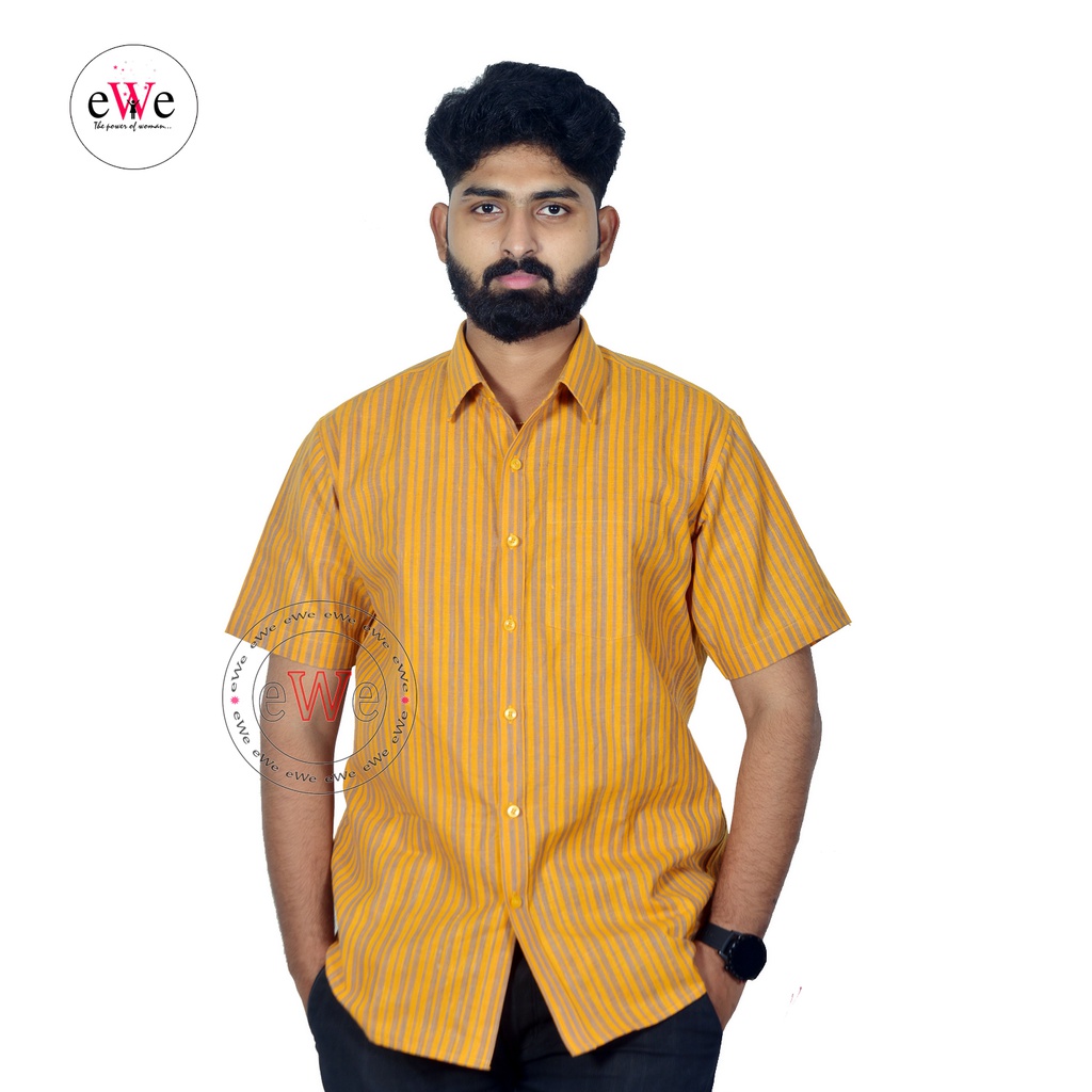 Yellow And Ash Khadi Half Sleeve Men's Shirt