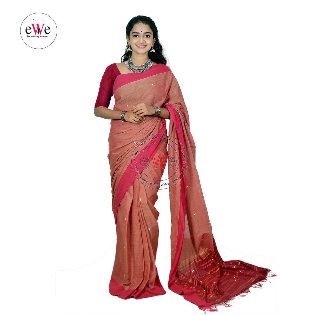 Traditional Handloom Saree (Fire Brick)