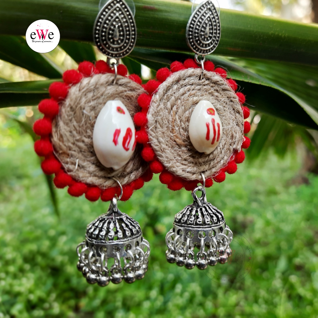 Trendy Handmade Hangings with Jute thread and Shankh Along with Silver tone Jhumka