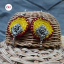Yellow And Red Woolen Thread  Flower Handmade Earrings