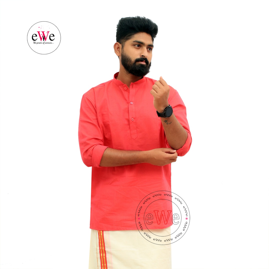 Gent's Cotton Handloom Pink Coloured  Short Kurta