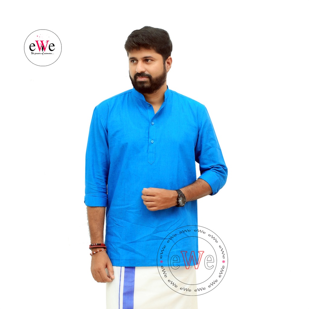 Gent's Cotton Handloom Blue Coloured Short Kurta