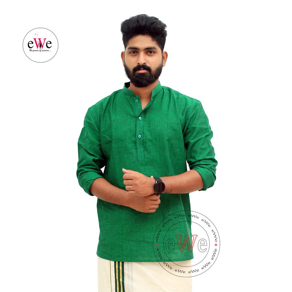 Gent's Cotton Handloom Green Coloured Short Kurta