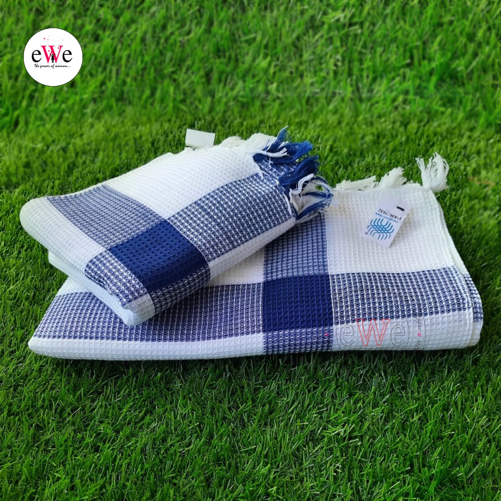 &quot;Blue &amp; White&quot; Handloom Cotton Bath Towel Combo Set Pack of 2 Pieces (140cm x 70cm)