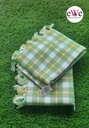 &quot;White and Green Yellow Checks&quot;Handloom &amp; weaves Water Absorbent Cotton Bath Towel  Combo Set Pack of 2 Pieces (140cm x 70cm)