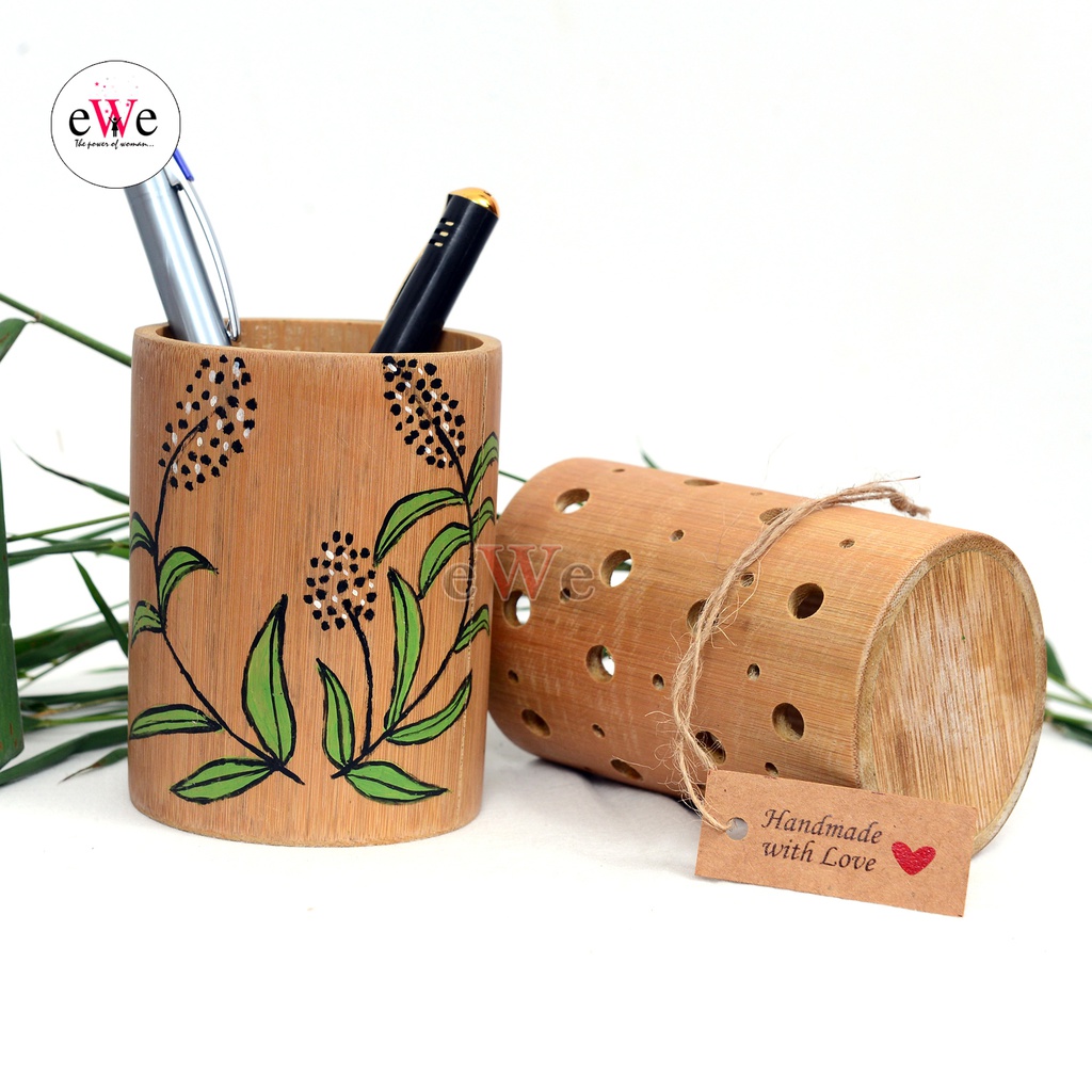 Natural Bamboo Pen Holder Combo Set