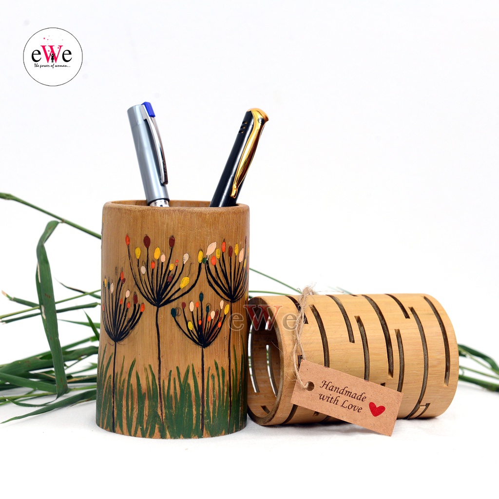Bamboo Pen Holder With Design Combo Set