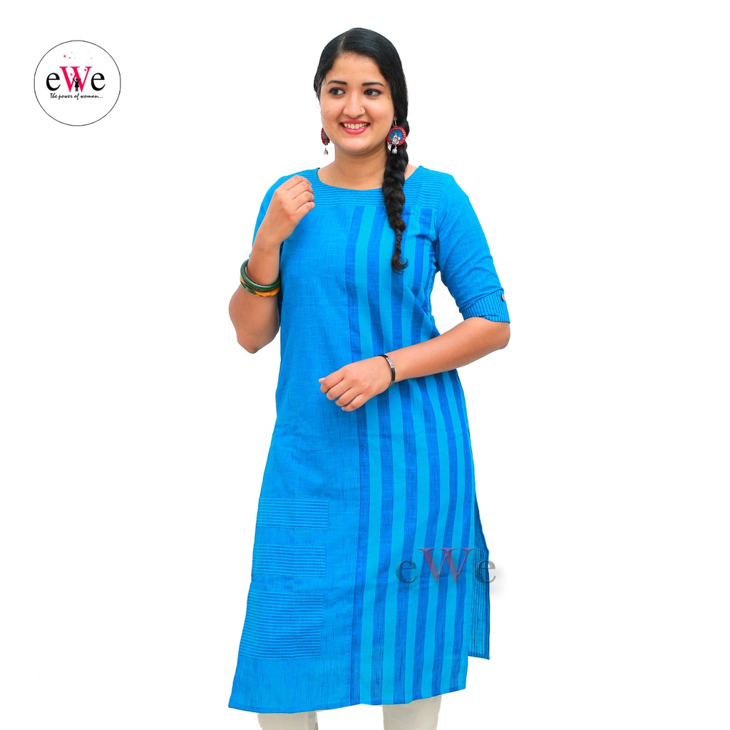 Handloom Blue Stripes Design Kurti