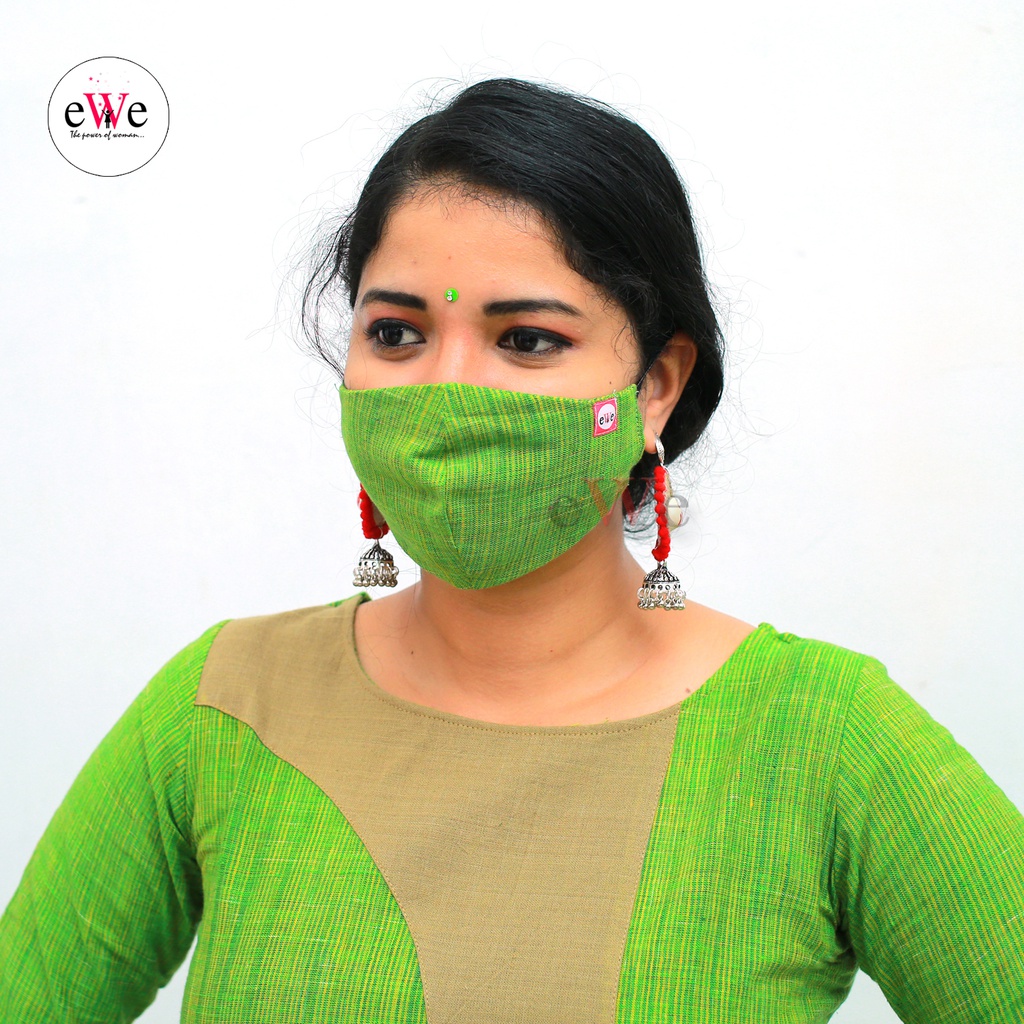 Khadi Face Mask Green with Elastic