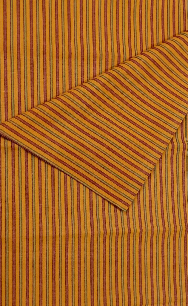 Meroon Orange Green Handspun Handwoven Khadi Cotton Fabric