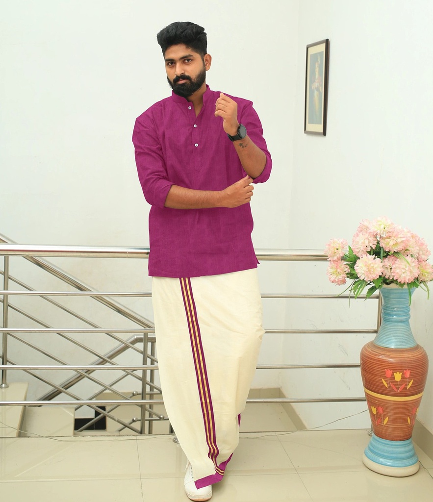 Dark Pink Handloom Short Kurta