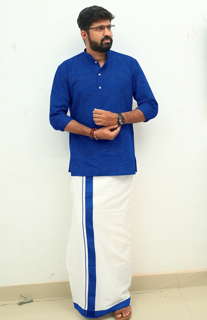 Royal Blue Handloom Short Kurta