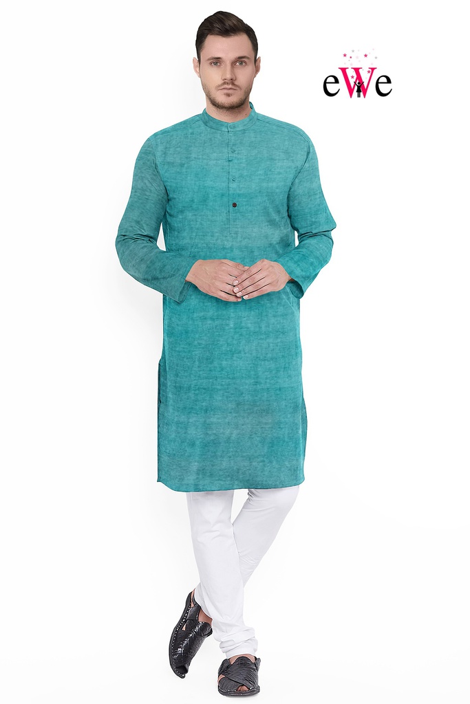 Teal Green Stripped Handloom Long Kurta