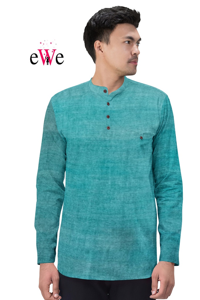 Teal Green Stripped Handloom Short Kurta