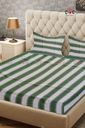 Green &amp; White Handloom Cotton Bedsheet with Two Pillow Cover.